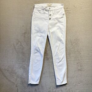 Madewell High Rise White Denim Jeans Button Fly‎ Raw Hem Cropped Size 26